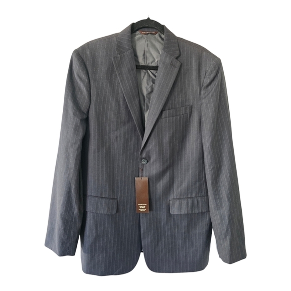 Perry Ellis Blazer Sports Coat Mens Sz 42 Striped Gray City Fit 2button New - Picture 1 of 16